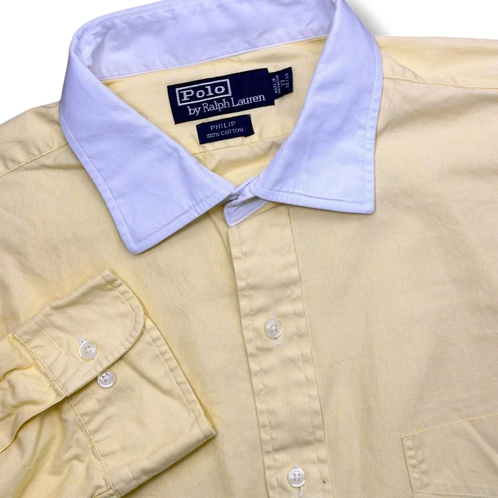 Polo Ralph Lauren Button Down Shirt Men 17 XL Yellow Philip Contrast Collar Prep